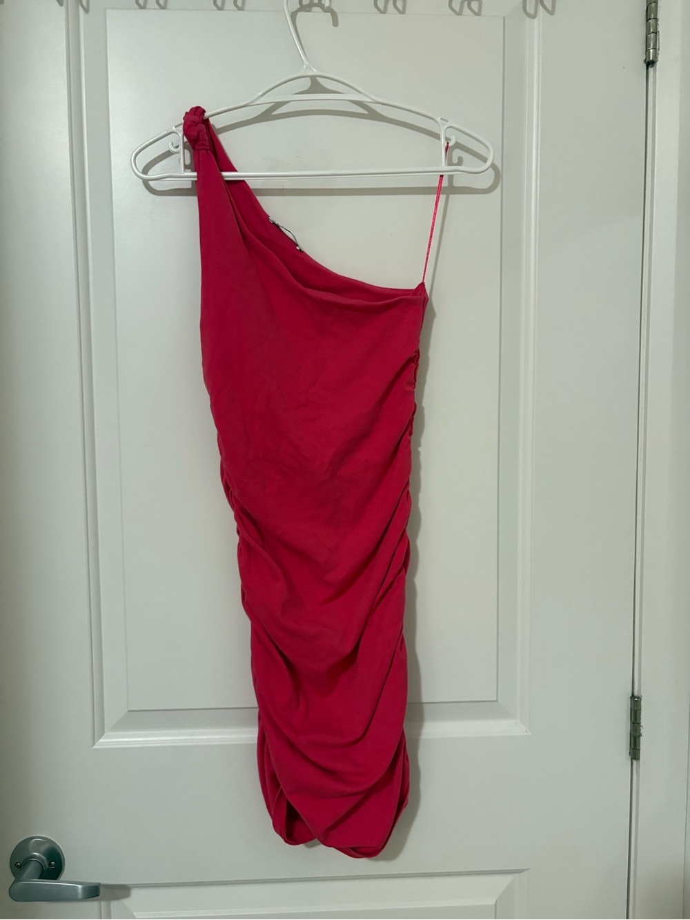 Zara One-Shoulder Ruched Dress - Fuchsia
